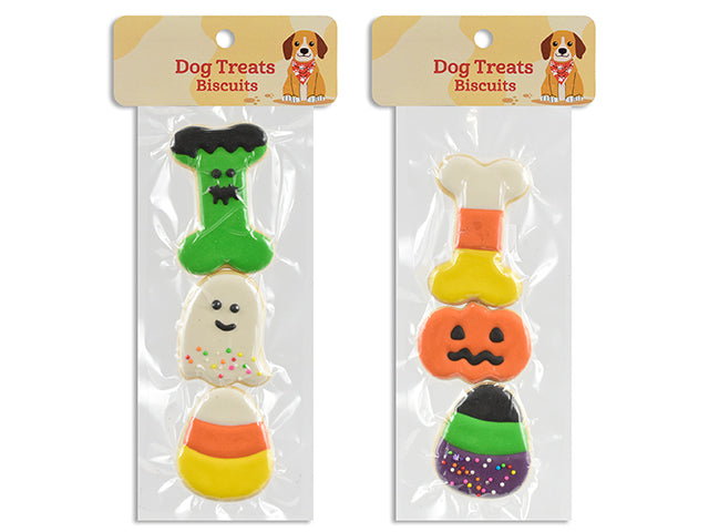 Carton of 24 3pk Halloween Cookie Dog Treat. 15g/pc. Peanut Flavour. 3 Styles/Pack. 2 Asst. pbh.
