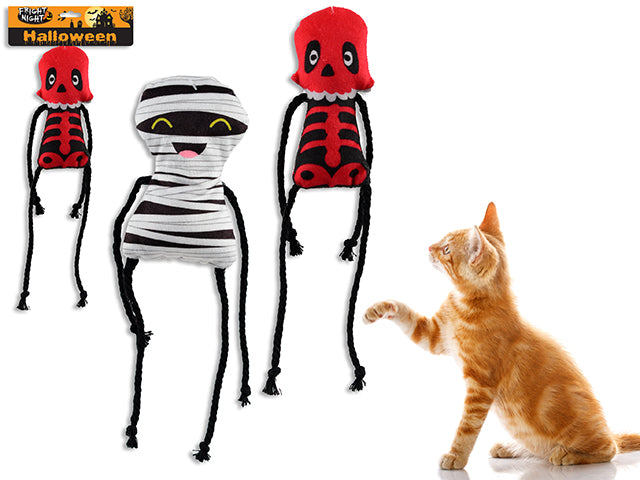 Carton of 12 5.9in Hween Crinkle Plush Mummy / Skeleton Catnip Cat Toy. 2 Asst. h/c.