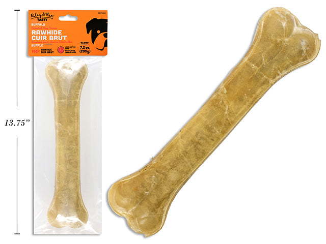 Carton of 24 10in Buffalo Rawhide Pressed Bone. 210g/pc. PVC Bag w/Header Card.