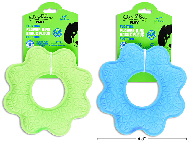Carton of 12 6.6in Foam TPR Floating Flower Ring Dog Toy. 2 Asst.Colours. h/c.