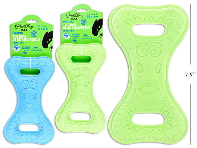 Carton of 12 7.9in x 4.7in Foam TPR Floating Tug Bone Dog Toy. 2 Asst.Colours. h/c.