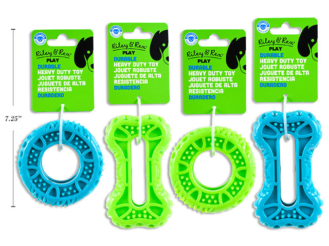 Carton of 12 Heavy Duty Durable TPR Dog Toy - Small. 2 Asst.: Tire / Bone x 2 Cols. h/c.