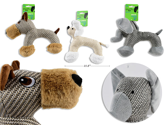 Carton of 12 11.8in x 4.72in Woven Squeaky Plush Dog Toy. 4 Asst.Styles.