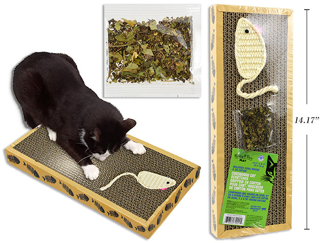 Carton of 12 14.17in x5.11in Corrugated Cardboard Cat Scratcher Board w/Sisal Mouse & 2g Catnip. Shrink w/Col.Ins.