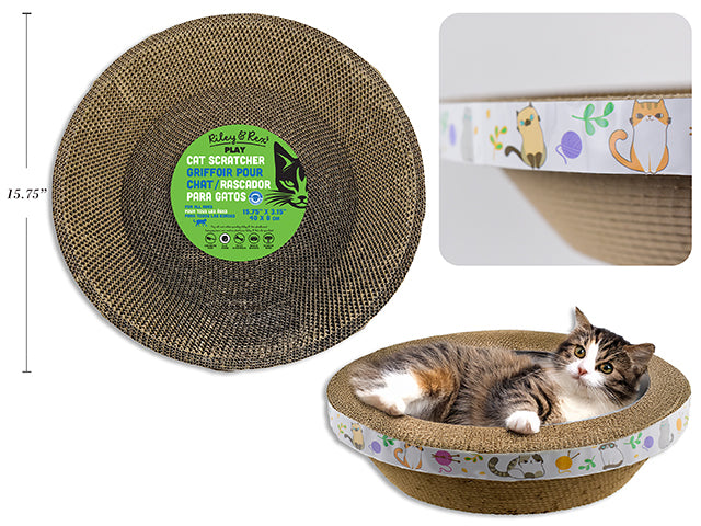 Carton of 12 15.75in x 3.15in Round Corrugated Cardboard Cat Scratcher/Lounger. Colour Insert.
