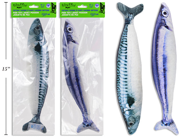 Carton of 12 11.8in Plush Realistic Fish Catnip Cat Toy. 2 Asst.Tuna. Pbh.