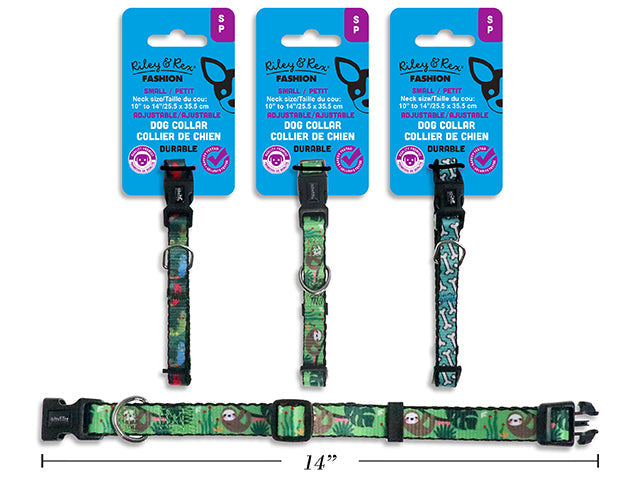 Carton of 12 Adjustable Jungle Nylon Dog Collar - Small. 3 Asst.Styles. 5/8in Width. T.o.c.
