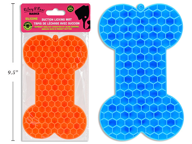 Carton of 12 7in X 4-1/3in Silicone Bone Shaped Slow Feed Lick Mat. 2 Asst.Colours. pbh.