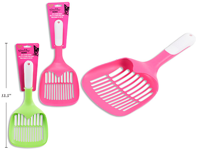Carton of 12 11.6in Plastic Cat Litter Scoop w/TPR Comfort Grip. 2 Asst.Colours. Cht.