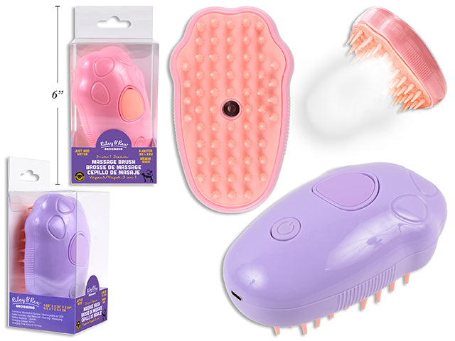 Carton of 12. 3-in-1 USB Silicone Pet Steamy Spray Grooming / Massage Brush. PVC Box w/Col.Insert.
