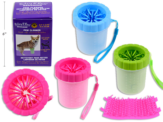 Carton of 12 5.9in(H) x 3.94in(D) Silicone 2-in-1 Pet Paw Cleaning Brush Tumbler w/Lanyard. 3 Cols. CBX.