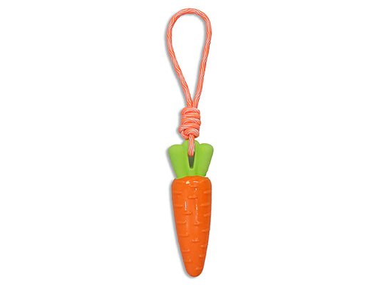 Carton of 12 16.14in Squeaky TPR Carrot Dog Toy w/Rope Handle. h/c.