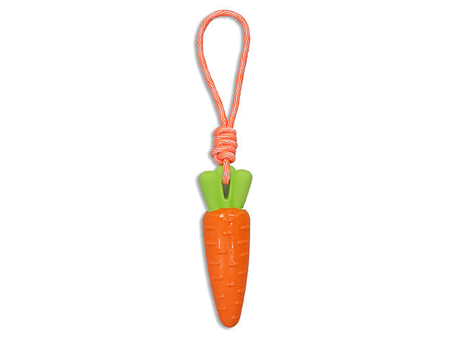 Carton of 12 16.14in Squeaky TPR Carrot Dog Toy w/Rope Handle. h/c.
