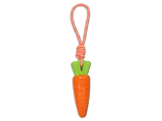 Carton of 12 16.14in Squeaky TPR Carrot Dog Toy w/Rope Handle. h/c.