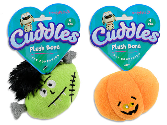 Carton of 24 Hween Character Squeaky Plush Dog Toy. 2 Asst/ Jack-o-Lantern / Frankenstein. h/c.