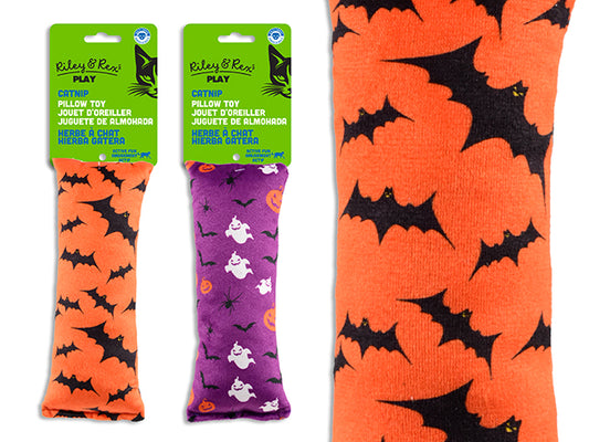 Carton of 12 7.48in Hween Catnip Plush Pillow Cat Toy. 2 Asst. h/c.