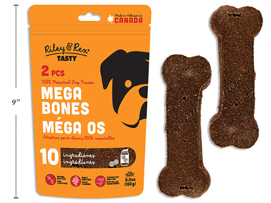 Carton of 12 2ct Mega Bone (Peanut Butter). 150g. Resealable Peggable Pouch.