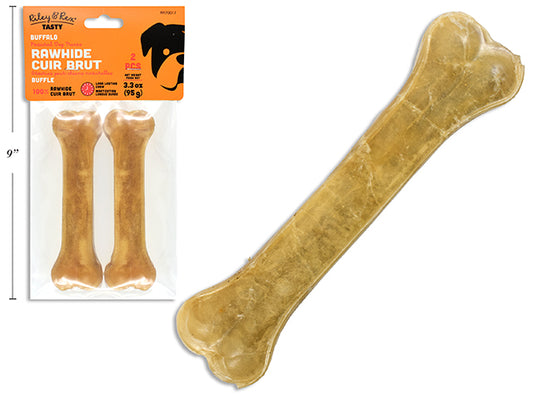 Carton of 24 2pk 5in Buffalo Rawhide Pressed Bone. 50g/pc. PVC Bag w/Header Card.