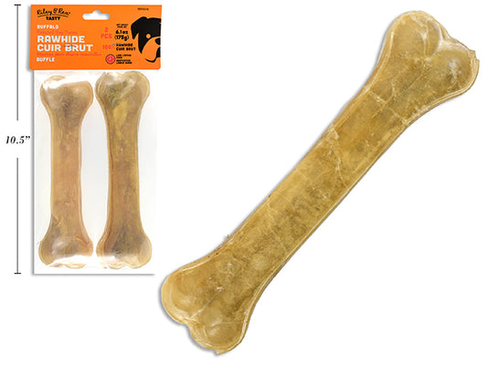 Carton of 24 2pk 7in Buffalo Rawhide Pressed Bone. 90g/pc. PVC Bag w/Header Card.