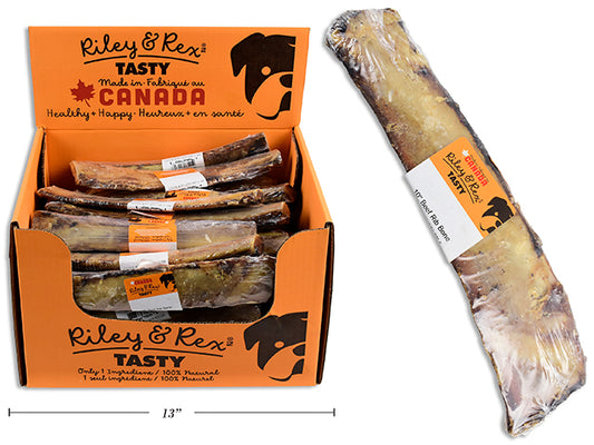 Carton of 40 10" Beef Rib Bone Natural Treat. Shrink Wrapped w/Colour Label. 40/Dsp.