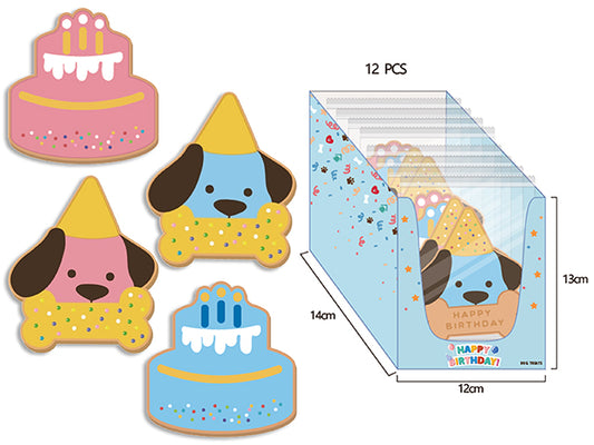 Carton of 24 Happy Birthday Cookie Dog Treat. 50g. Peanut Flavour. 4 Asst. 12/Dsp.
