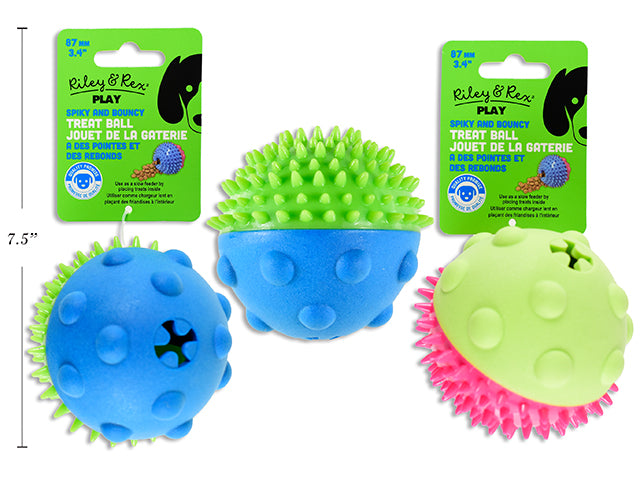 Carton of 12 87mm TPR + Foam Spiky Bumpy Treat Ball. 2 Asst.Colours. h/c.