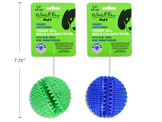 Carton of 12 65mm Easy Grip Rubber Toy Ball. 2 Asst.Colours: Green / Blue. h/c.