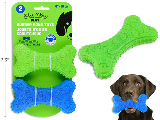 Carton of 12 2pk 4in Rubber Bone Toy. 2 Cols/Pack. T.o.c.