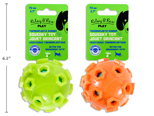 Carton of 12 70mm TPR 2-Tone Squeaky Ball. 2 Asst.Colours. h/c.