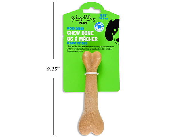 Carton of 12 5.75in Wood Based Dog Chew Bone. 3 % Wood + 97% PP. Backer Card.