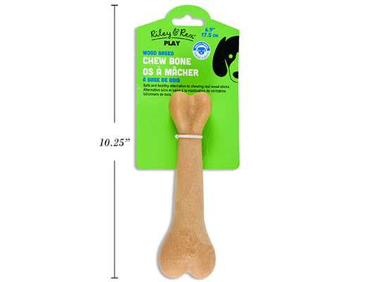 Carton of 12 6-7/8in Wood Based Chew Bone. 3 % Wood + 97% PP. Backer Card.