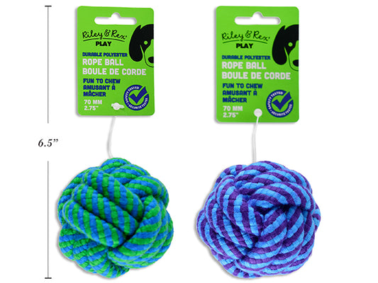 Carton of 12 70mm Polyester Rope Ball. 60g. 2 Asst.Colours. h/c.