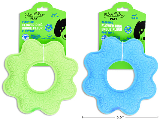 Carton of 12 6.6in Foam TPR Floating Flower Ring Dog Toy. 2 Asst.Colours. h/c.
