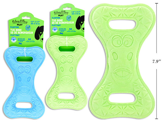 Carton of 12 7.9in x 4.7in Foam TPR Floating Tug Bone Dog Toy. 2 Asst.Colours. h/c.