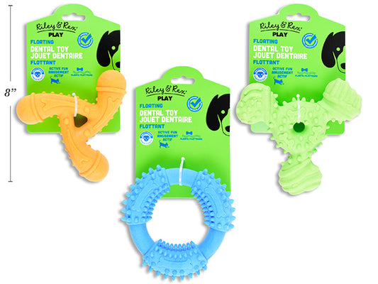 Carton of 12 4.5in Foam TPR Floating Dental Dog Toy. 3 Asst Styles. h/c.