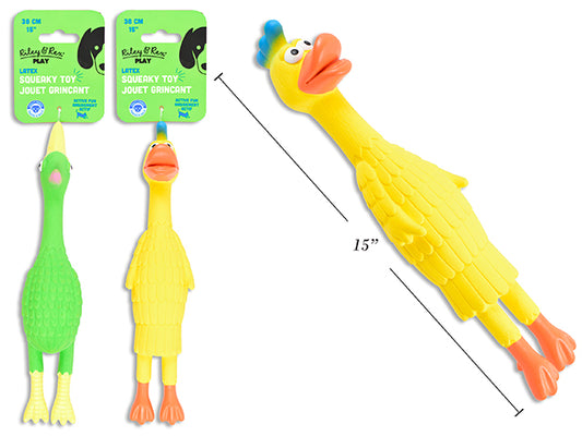 Carton of 12 15in Latex Squeaky Duck / Bird Dog Toy. 2 Asst.Styles. h/c.