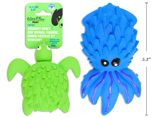 Carton of 12 5.3in Latex Squeaky Spiky Sea Animal Dog Toy. 2 Asst.: Turtle / Octopus. h/c.