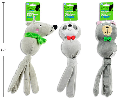 Carton of 12 Squeaker Ball Plush Animal Dog Toy. 3 Asst.: Mouse / Bear / Sloth. h/c.