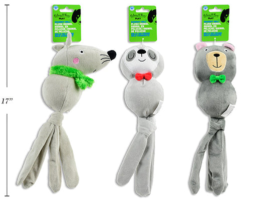Carton of 12 Squeaker Ball Plush Animal Dog Toy. 3 Asst.: Mouse / Bear / Sloth. h/c.