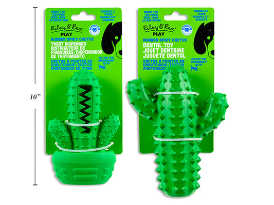 Carton of 12 Rubber Spiky Cactus Dental Dog Toy / Treat Dispenser. 2 Asst. t.o.c.