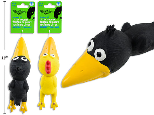 Carton of 12 8.66in Latex Squeaky Toucan Dog Toy. 2 Asst.Styles. h/c.