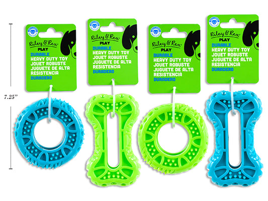 Carton of 12 Heavy Duty Durable TPR Dog Toy - Small. 2 Asst.: Tire / Bone x 2 Cols. h/c.