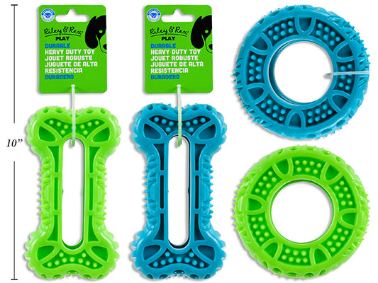 Carton of 12 Heavy Duty Durable TPR Dog Toy - Medium. 2 Asst.: Tire / Bone x 2 Cols. h/c.