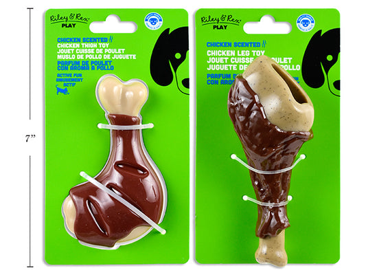 Carton of 12 Nylon w/TPR Chicken Scented Dog Toy - CHICKEN. 2 Asst.: Chicken Leg / Chicken Thigh. T.o.c.