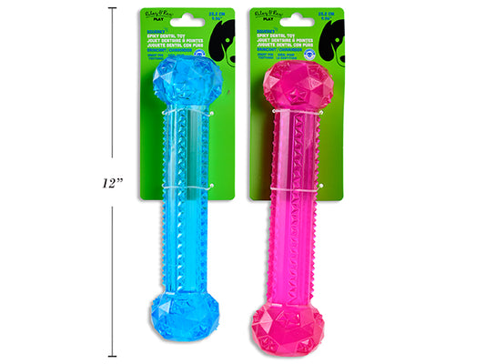 Carton of 12 9.96in Squeaky TPR Dental Spiky Stick Dog Toy. 2 Cols: Fuchsia / Blue. T.o.c.