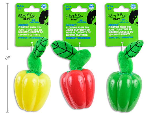 Carton of 12 5.3in Foam TPR Floating Squeaky Pepper. 3 Asst.Colours. h/c.