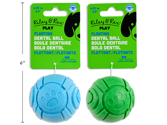 Carton of 12 63.5mm Foam TPR Floating Paw Print Dental Ball Dog Toy. 2 Cols: Blue / Lime Green. h/c.