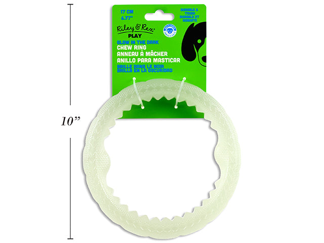 Carton of 12 6.77in(D) GID TPR Chew Ring Dog Toy. h/c.