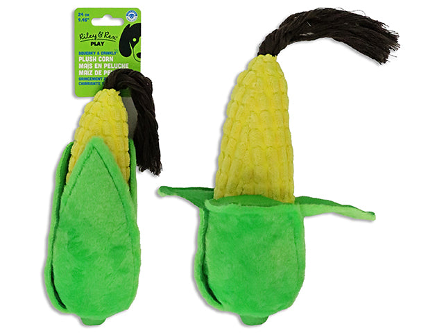 Carton of 12 9.45in Squeaky Plush Corn w/Crinkle Husks Dog Toy. h/c.