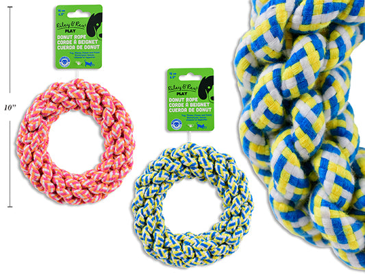 Carton of 12 6.3in(D) Polyester Donut Rope Dog Toy. 2 Asst.Colours. h/c.